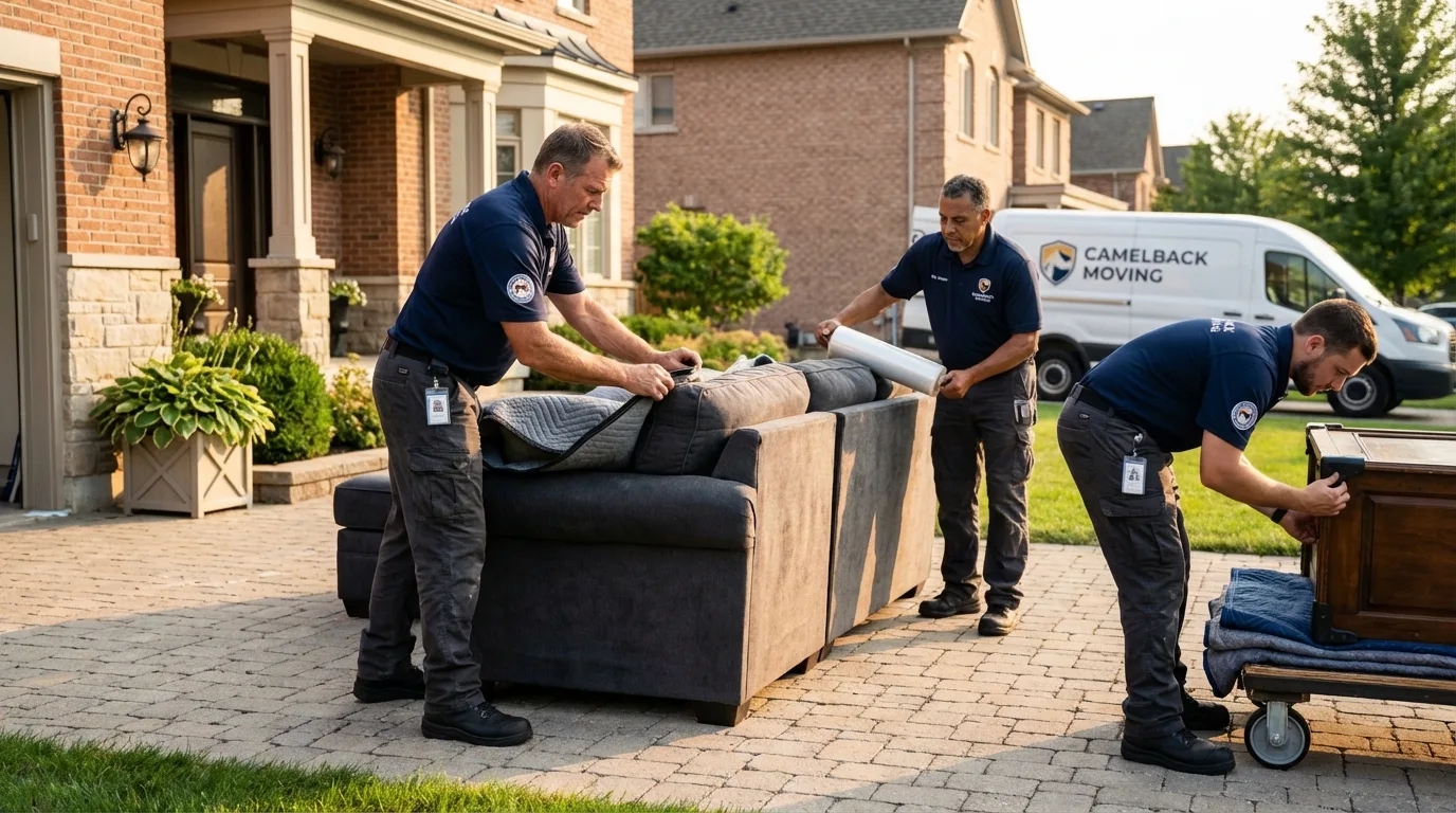 Large estate moving crew wrapping furniture in Ironton, MO